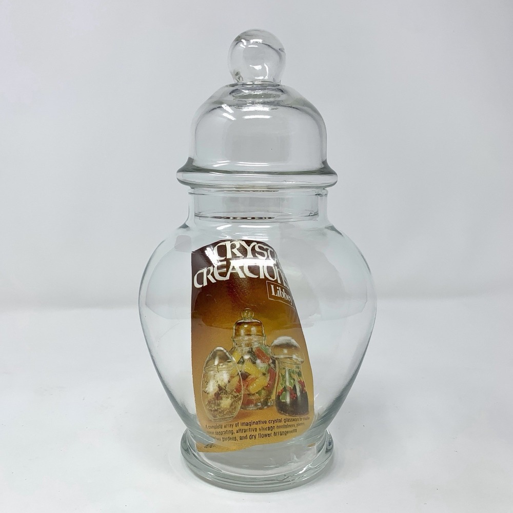 Vtg LIBBEY Crystal Creations Glass GINGER JAR Apothecary 8" Terrarium w Lid